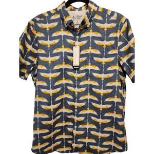 Penguin Munsingwear Button Up Shirt Short Sleeve Medium Crane Blue NWT